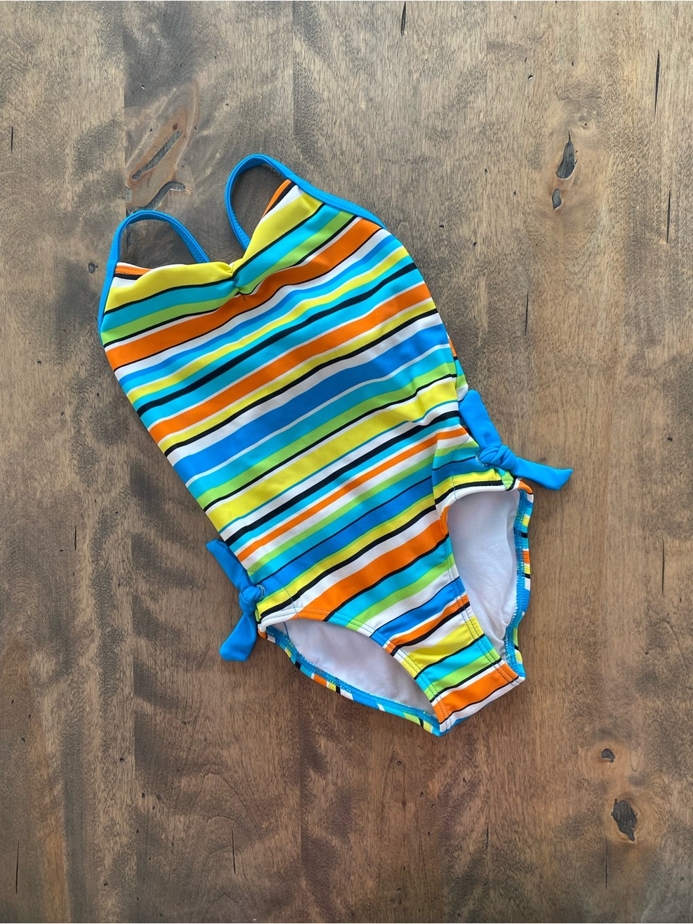 Kids Striped One-Piece Swimsuit in Blue, Green & Orange